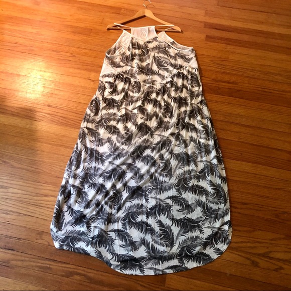 Lucky • Palm print linen blend maxi w/ beaded yoke - Picture 6 of 6